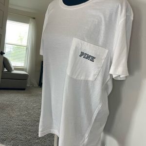 NWT Pink VS campus tee with rainbow letters. Size medium.